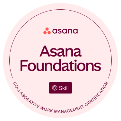 Rosa Skill Badge mit der Aufschrift Asana Foundations.