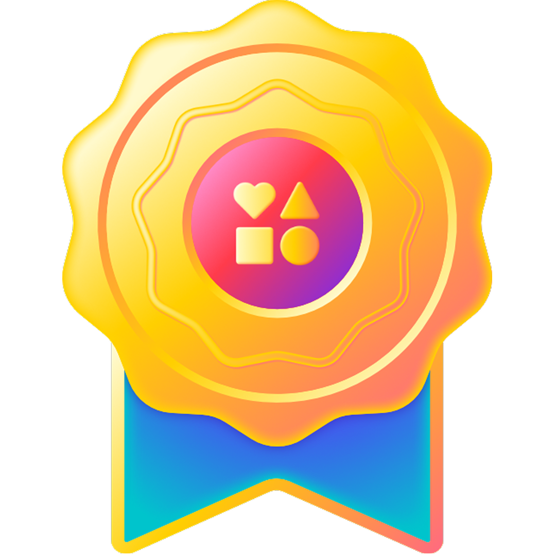 Buntes Lehrkräfte Badge mit Medaille und Sternsymbol.