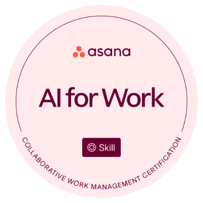 Rosa Skill Badge mit der Aufschrift AI for Work.