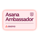 Rosa Asana Badge mit der Aufschrift Asana Ambassador.